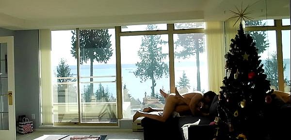  Tiny MILF Penetrated by Her Hulking Mate in Their Seaside Villa, Fed Him The Creampie of His Own Making, and Received a Second Cumshot on Belly